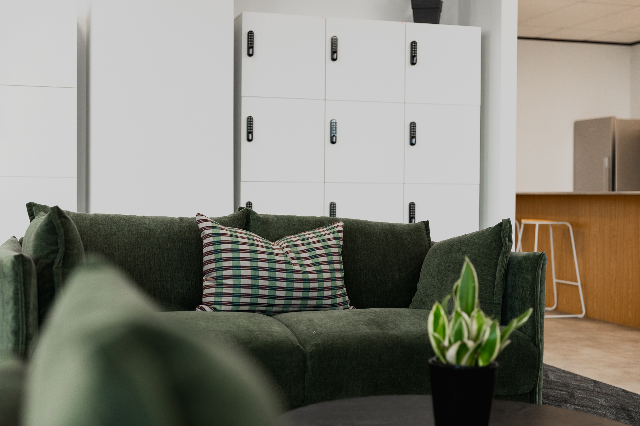 Q Space breakout lounge with lockers