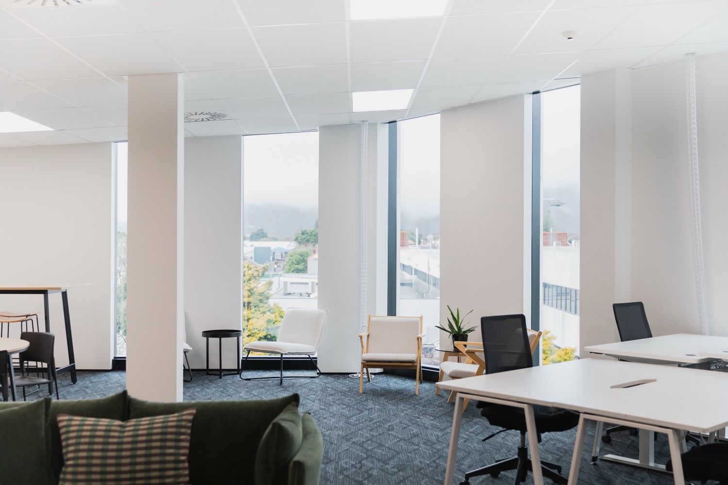 Coworking workspace with standing tables